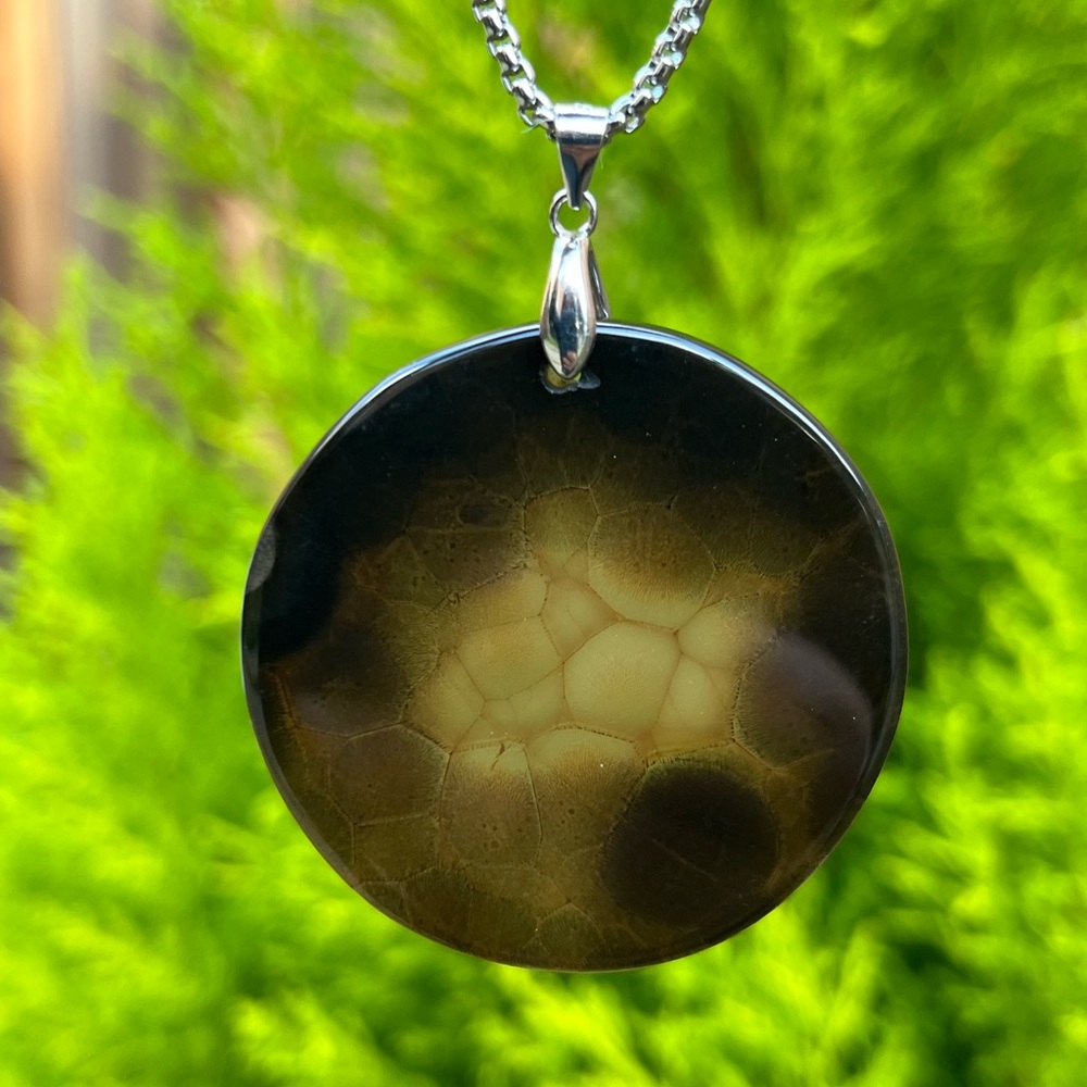 Sterling silver 925 stamped translucent spider web agate pendant 1298